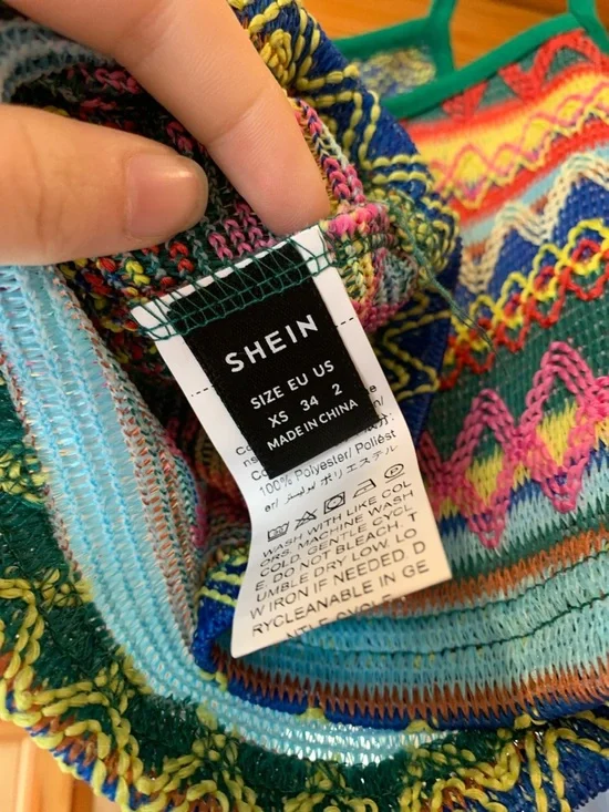 Women’s Junior’s NWOT Shein Striped Geo Crochet Knit Colorful Crop Tank Top XS - Picture 4 of 4